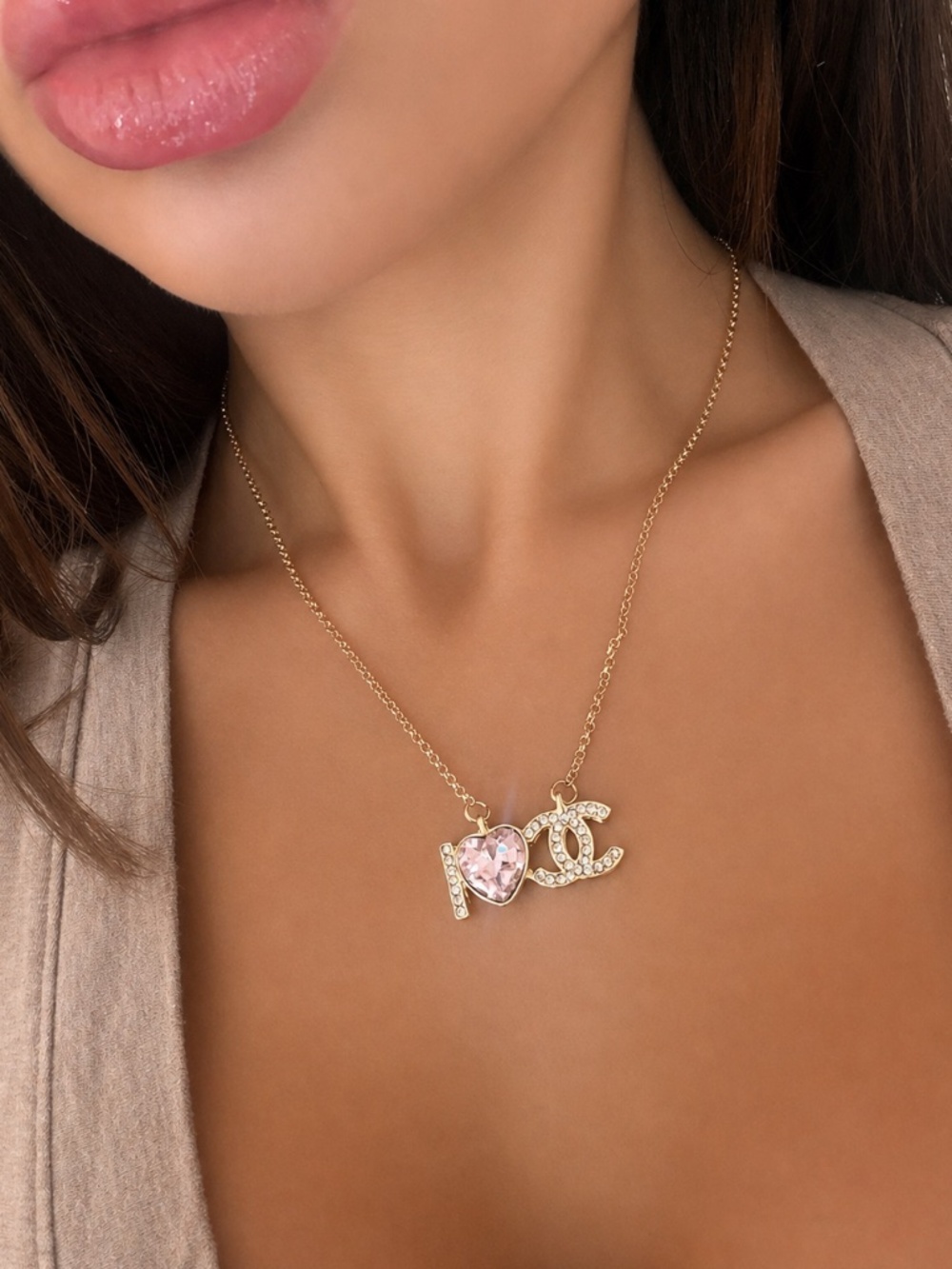 CC I Love Heart Motif Necklace Gold Plated